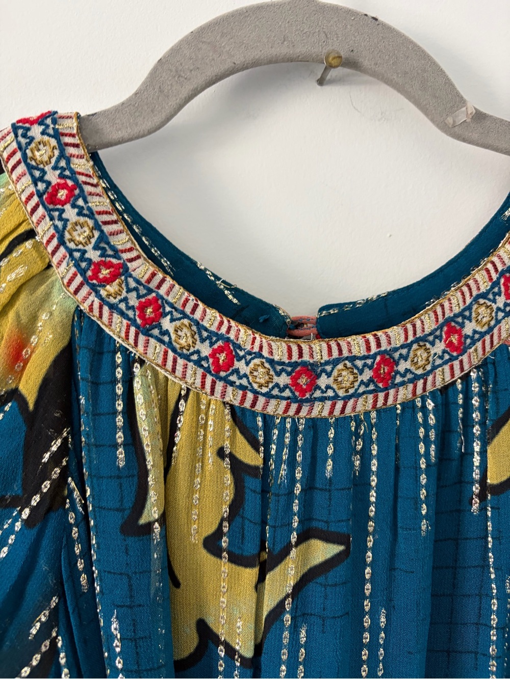 Anthropologie Verb Eulalia Shimmer Tunic Dress Hawaiian Blue Boho Cocktail Dress - Picture 5 of 11